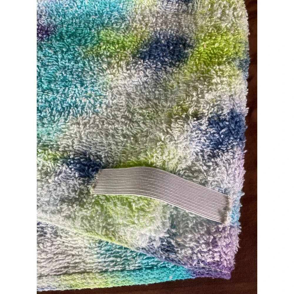 Tie Dye Hair Wrap Towel Soft 100% Cotton Teal Purple Yellow Handmade 20X40 in
